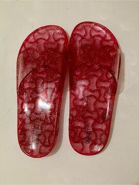 Jelly Slide Sandals with Pink color and silver Glitter Medium 7/8